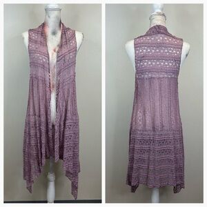 Honeyme S Lace Vest in Soft Purple Open Front